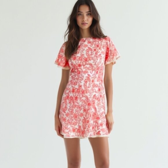 NWT B. Darlin Crewneck Floral Mini Dress S | Pink Fit & Flare - Picture 1 of 16